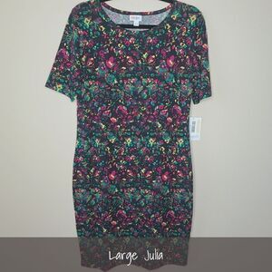 LuLaRoe Julia Dress Large Black Floral NWT
